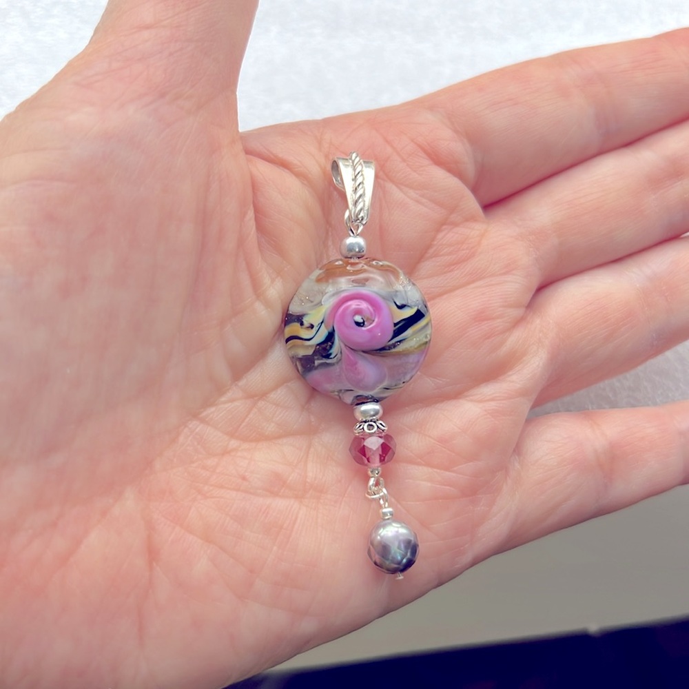 STERLING SILVER PENDANT MAGIC ROSE LAMPWORKl - Picture 2 of 5